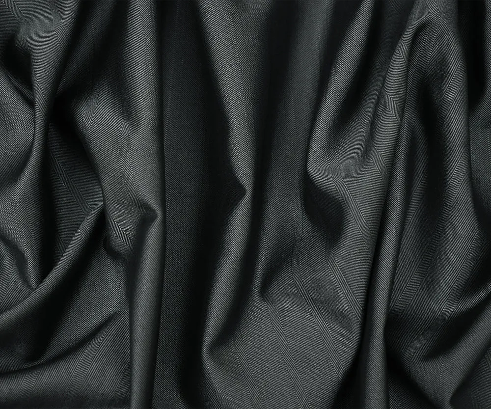 Gray-Black Wool-Polyester Irregular Herringbone Shirting Fabric