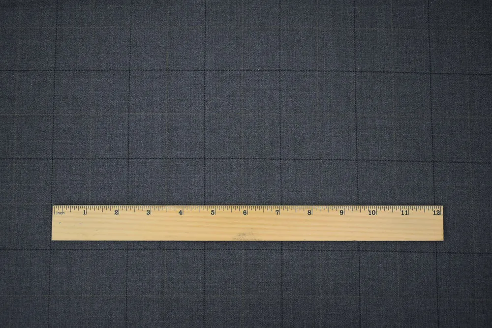 Gray-Brown-Deep Navy Poly-Wool Check Herringbone Suiting Woven Fabric