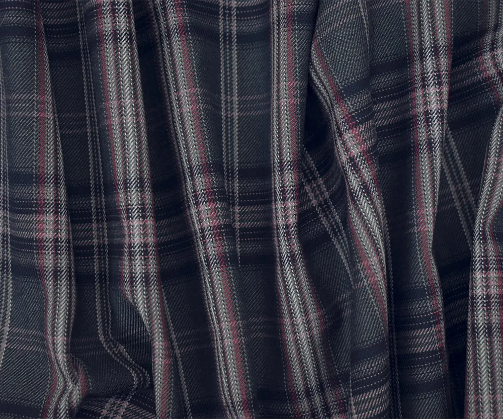 Gray-Pink-Multi Wool Polyester Plaid Twill Suiting Woven Fabric