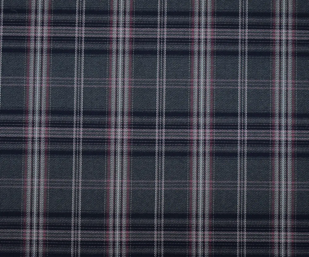 Gray-Pink-Multi Wool Polyester Plaid Twill Suiting Woven Fabric