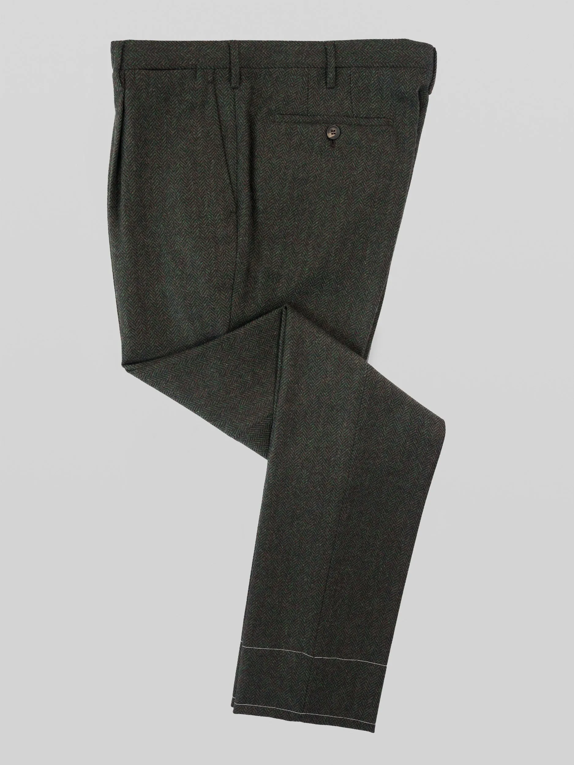 Green melange herringbone wool cashmere trousers