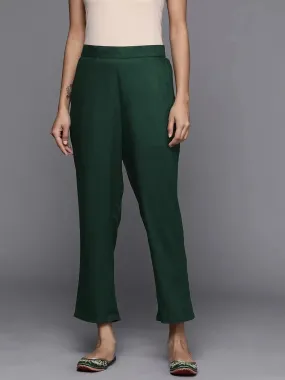 Green Solid Pashmina Wool Trousers