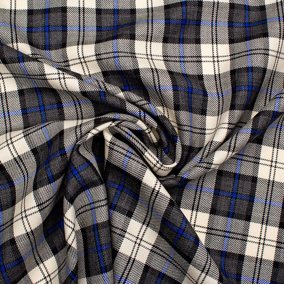 Grey & Royal Blue Tartan Pure Wool