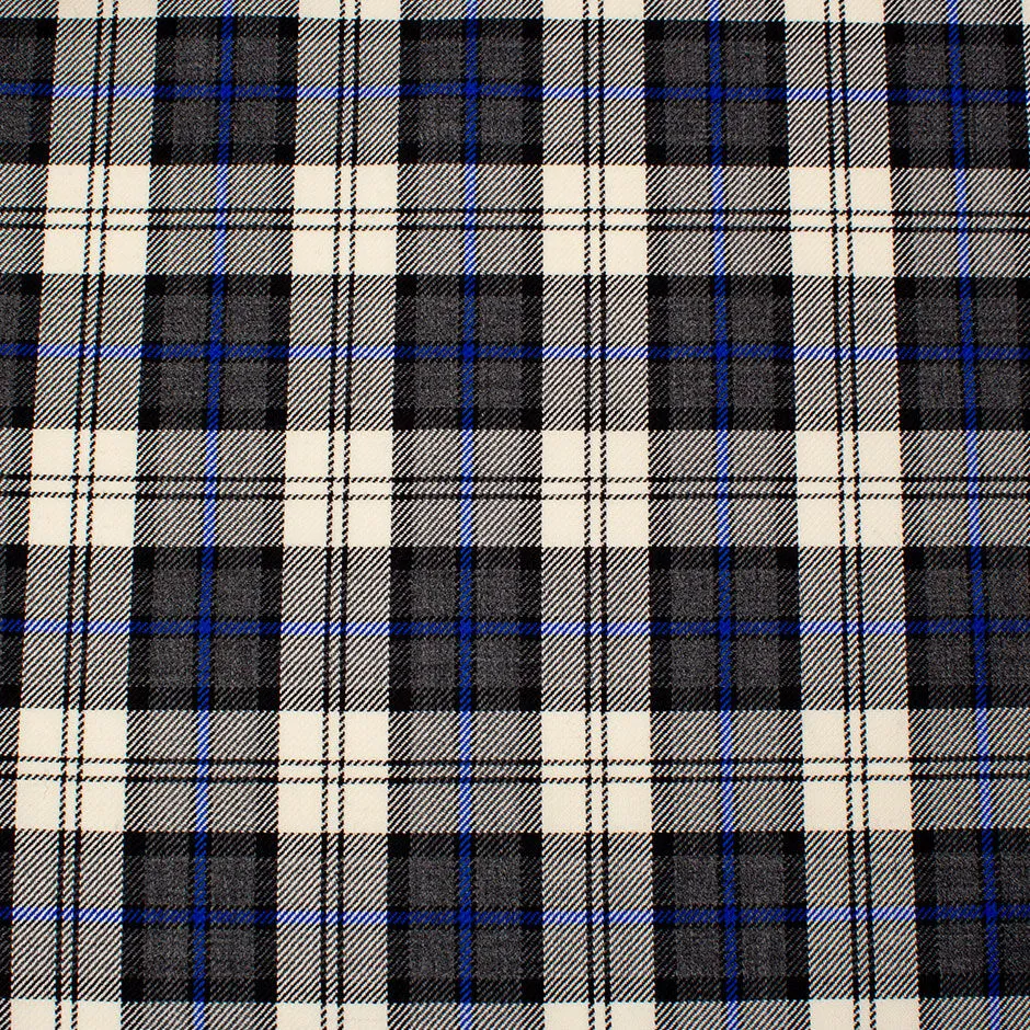 Grey & Royal Blue Tartan Pure Wool