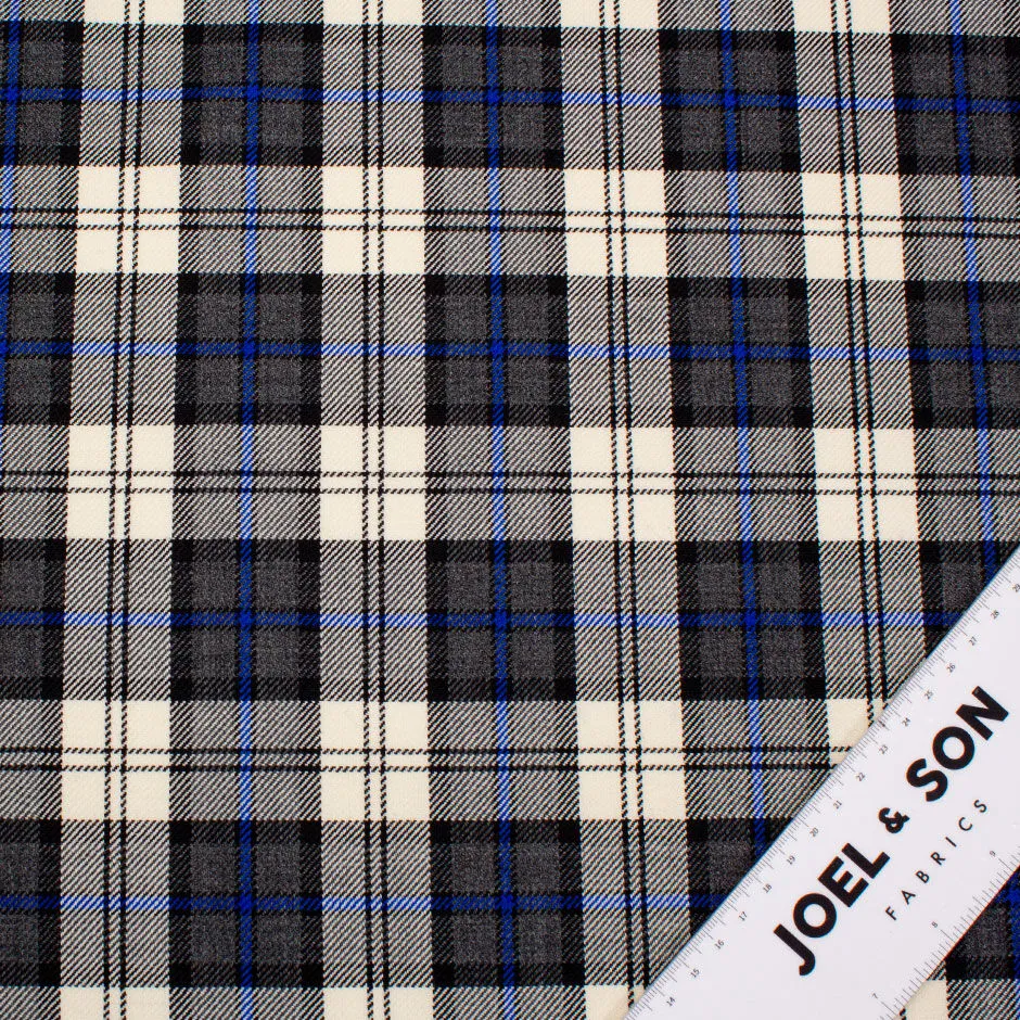 Grey & Royal Blue Tartan Pure Wool