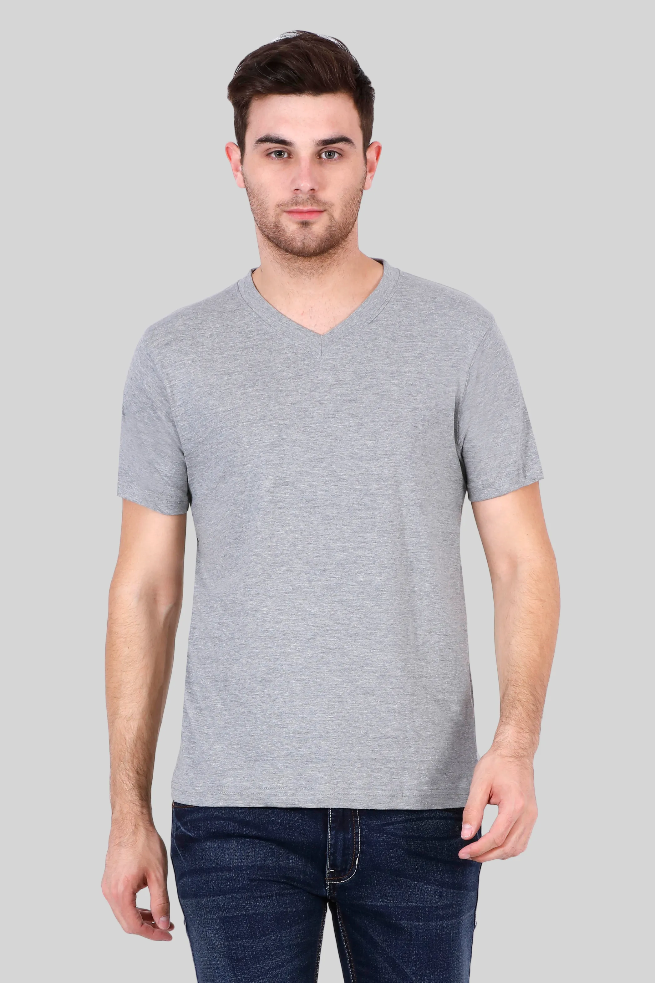 Grey Melange V Neck T-shirt for men