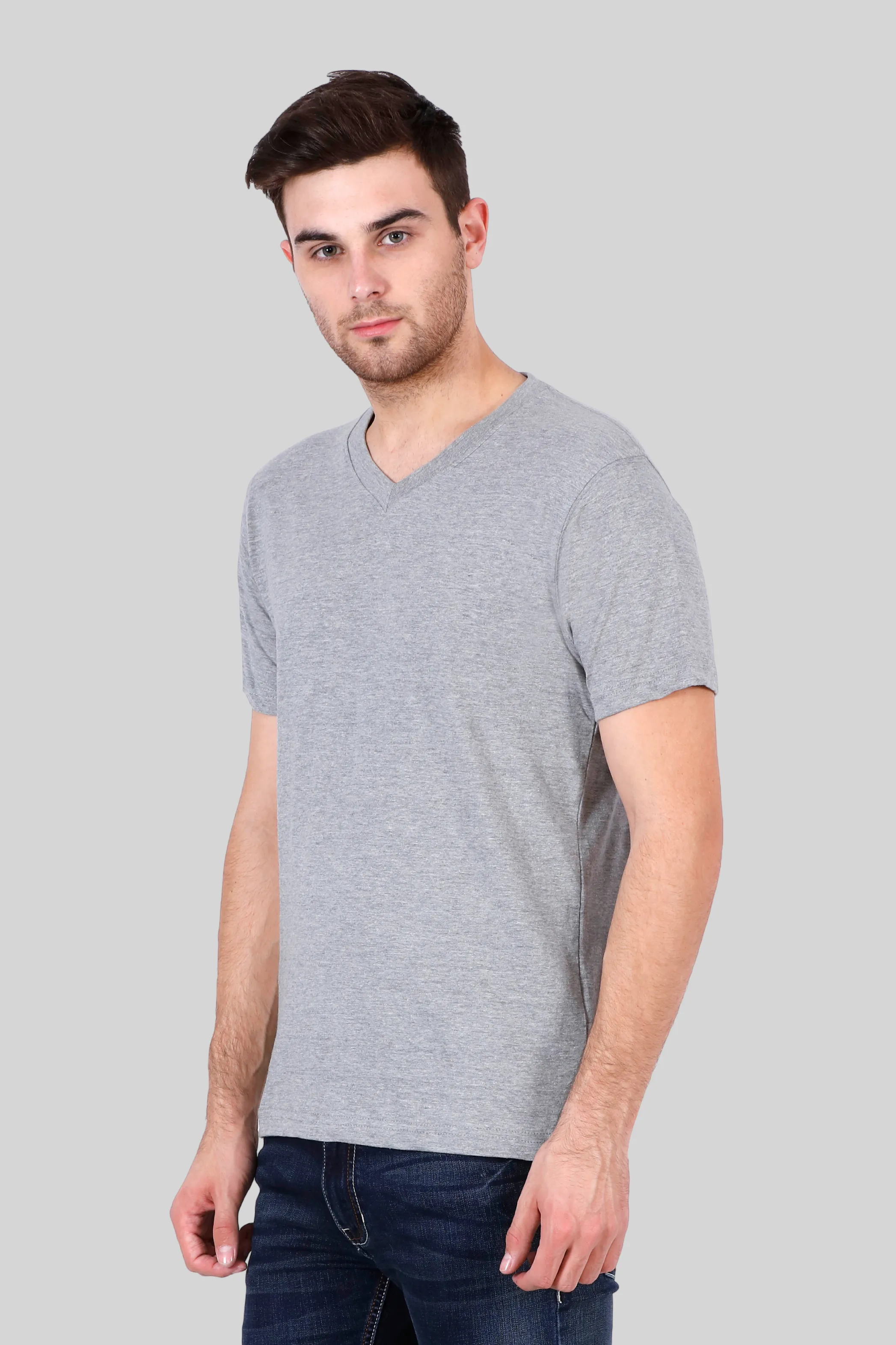 Grey Melange V Neck T-shirt for men