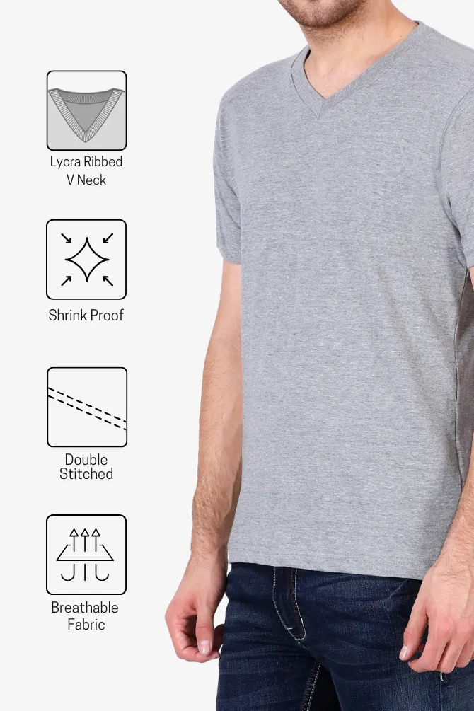 Grey Melange V Neck T-shirt for men