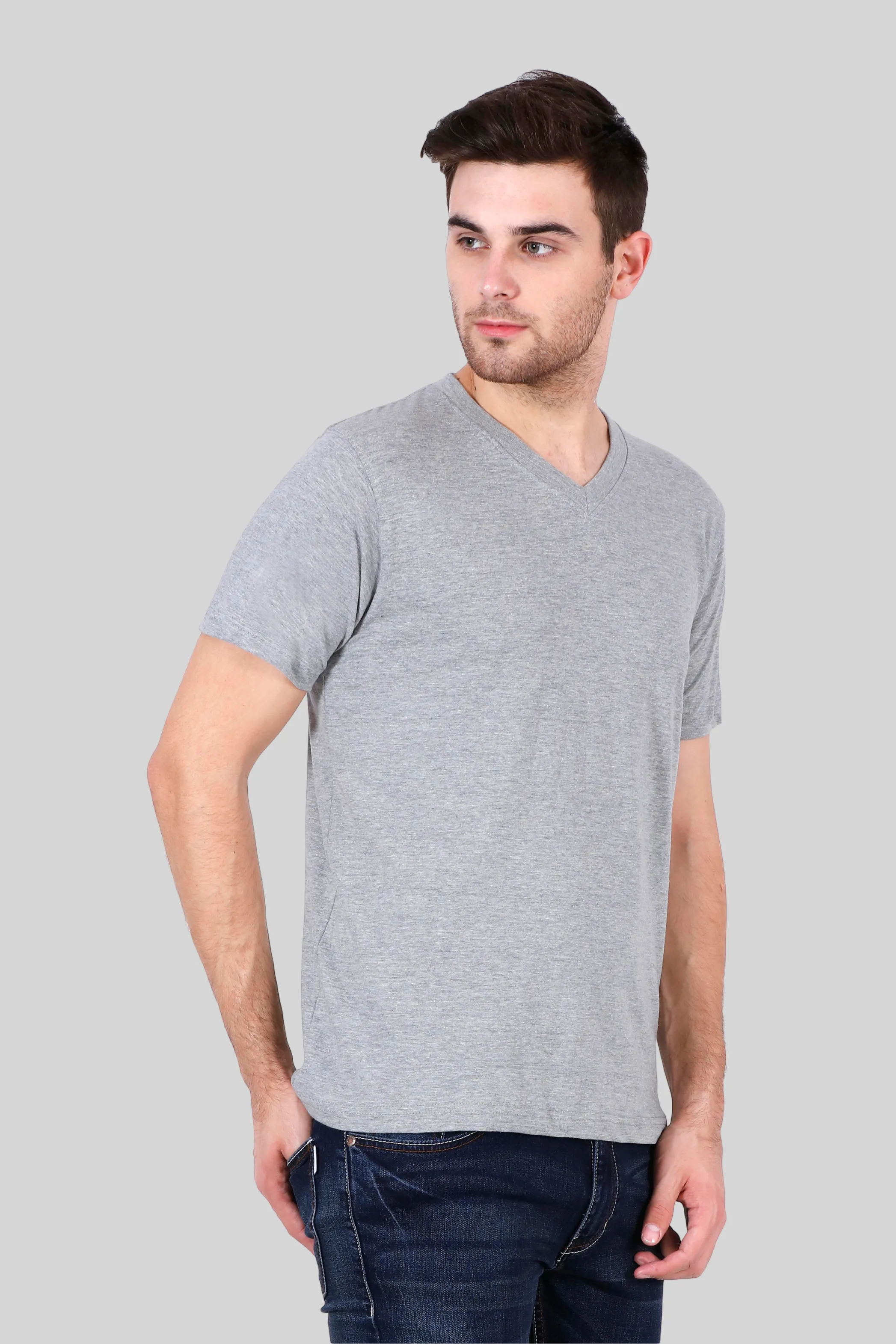 Grey Melange V Neck T-shirt for men