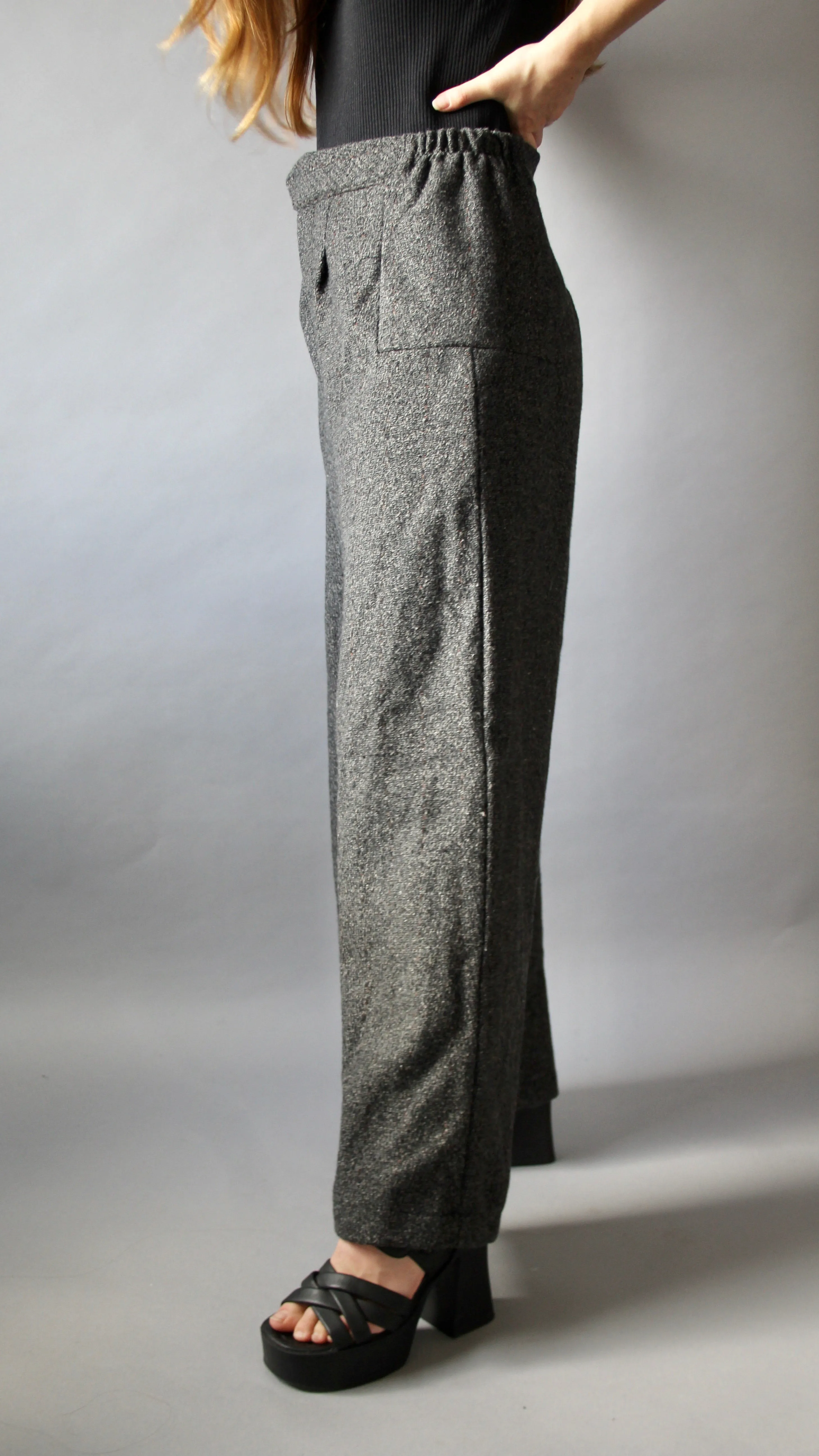 Handmade Charcoal Ultra High-Rise Wide Leg Trousers - M