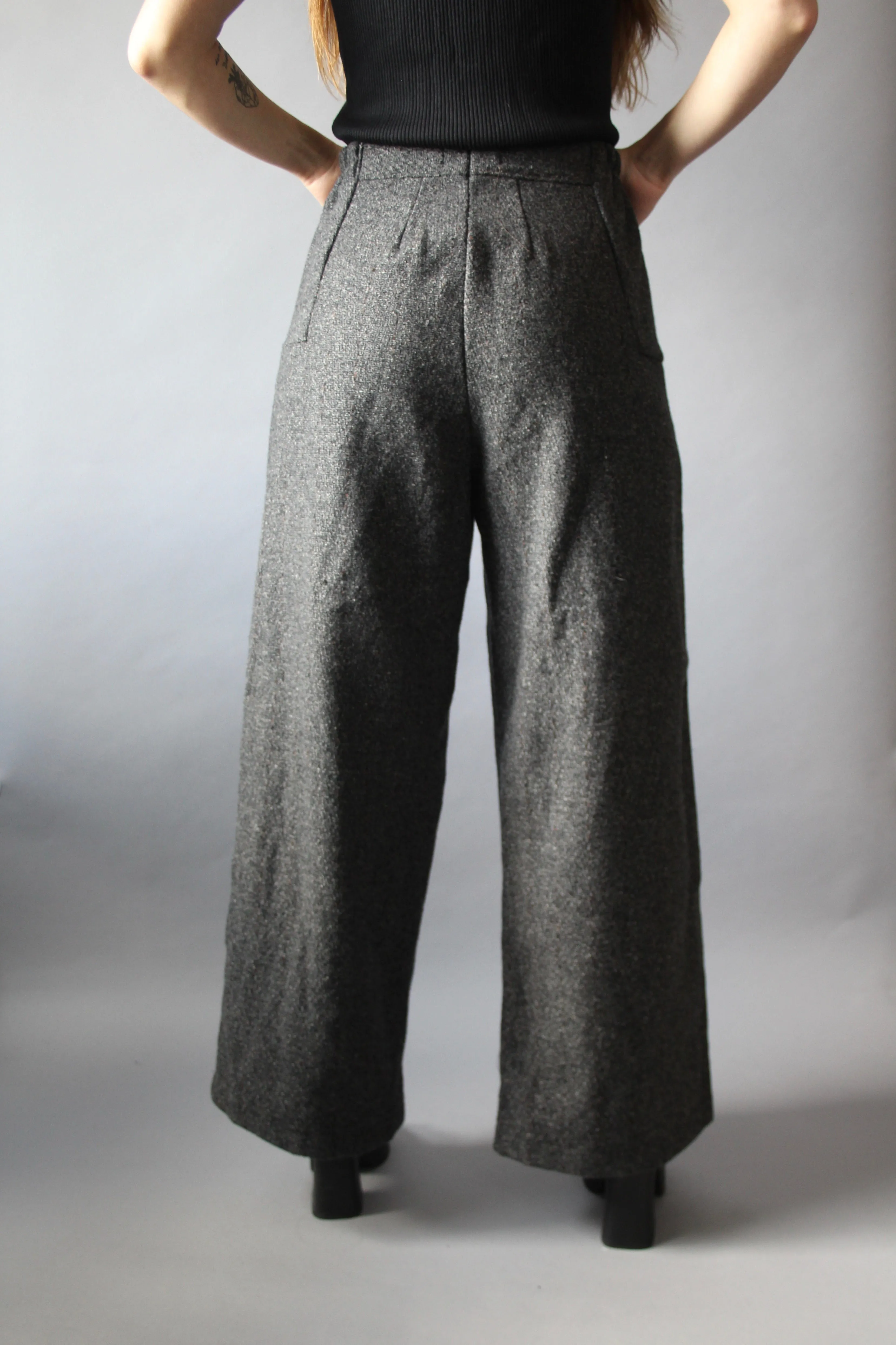 Handmade Charcoal Ultra High-Rise Wide Leg Trousers - M