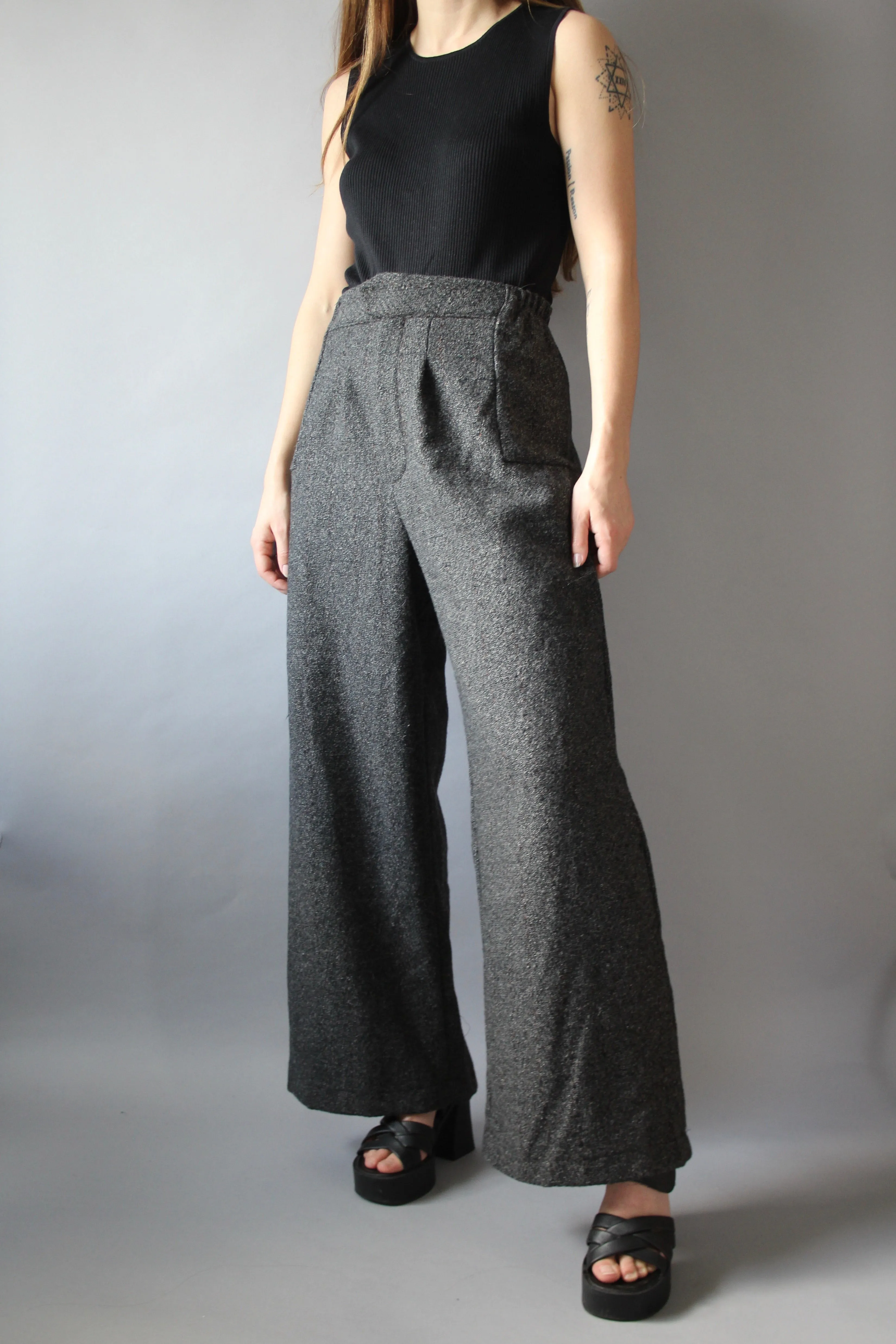 Handmade Charcoal Ultra High-Rise Wide Leg Trousers - M