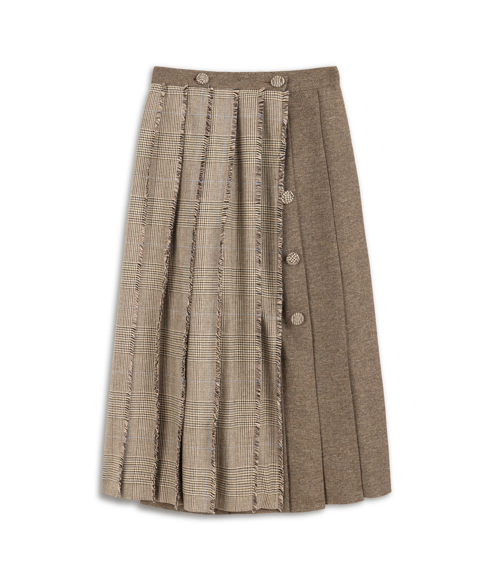 Machka Plaid Pattern Mix Midi Skirt Stone