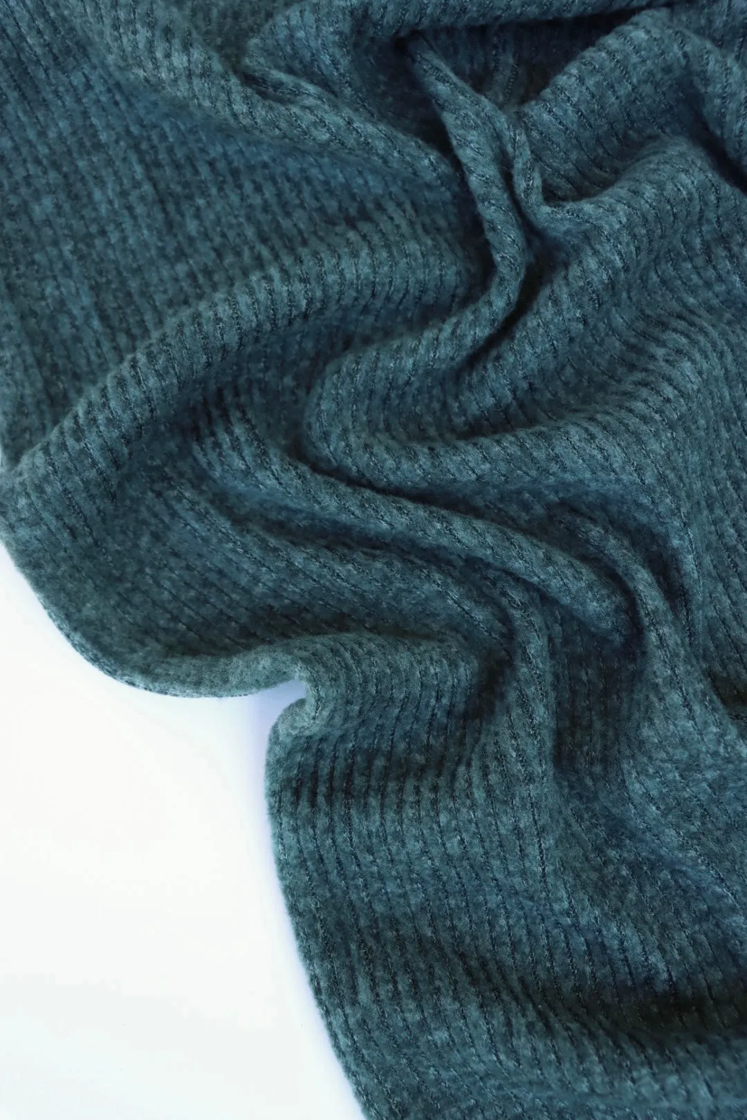 Marled Hunter Green Brushed 4x1 Ribbed Sweater Knit