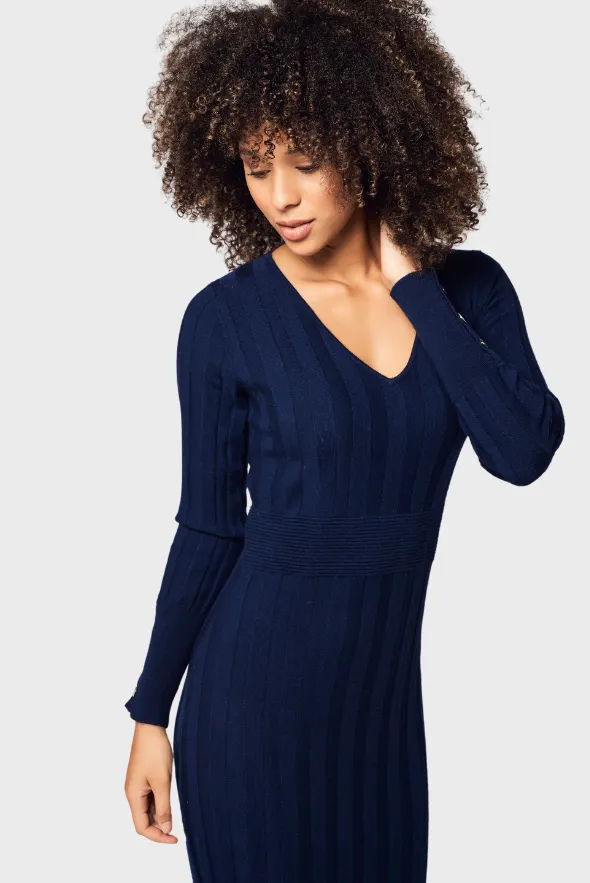 Midi V-Neck Merino Wool Dress