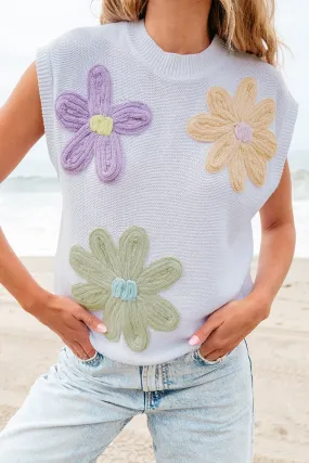 Multi Crochet Flower Knit Sweater Tops