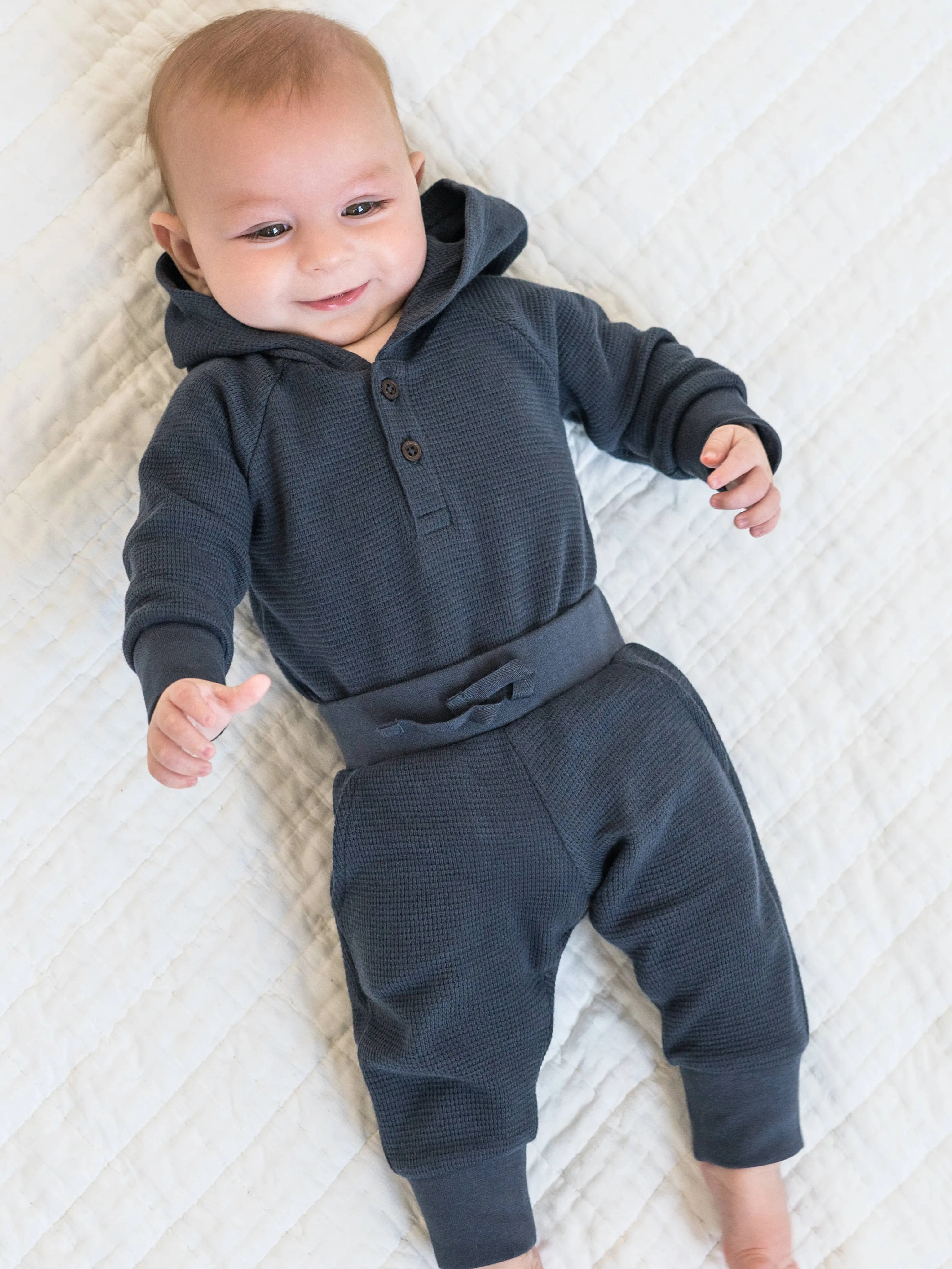 Navy Waffle Knit Hooded Onesie