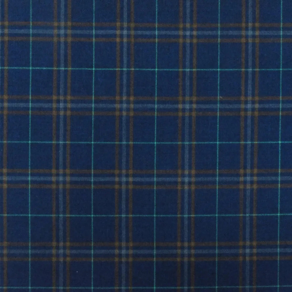 New Navy-Brown-Multi Plaid Wool Polyester Woven Suiting Fabric