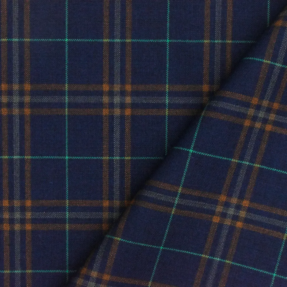 New Navy-Brown-Multi Plaid Wool Polyester Woven Suiting Fabric