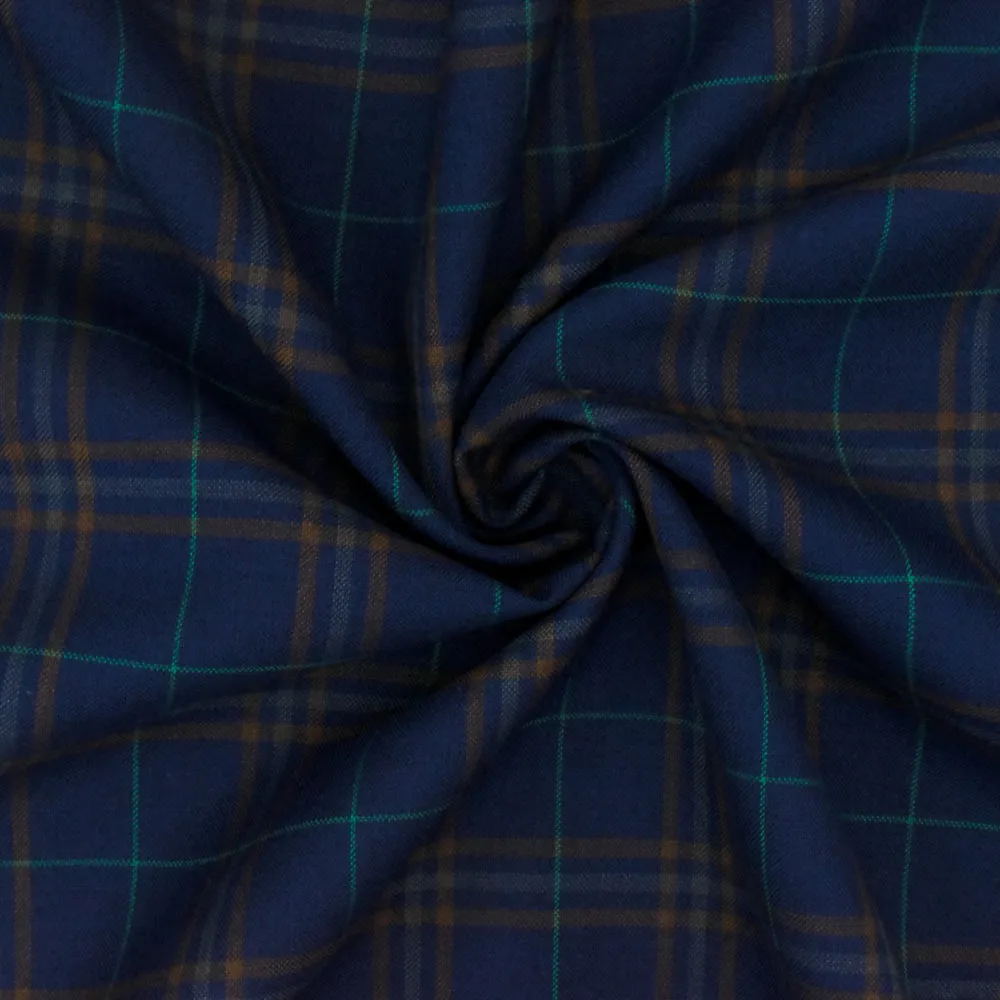 New Navy-Brown-Multi Plaid Wool Polyester Woven Suiting Fabric