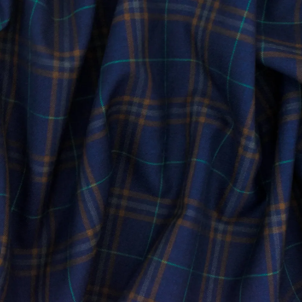 New Navy-Brown-Multi Plaid Wool Polyester Woven Suiting Fabric