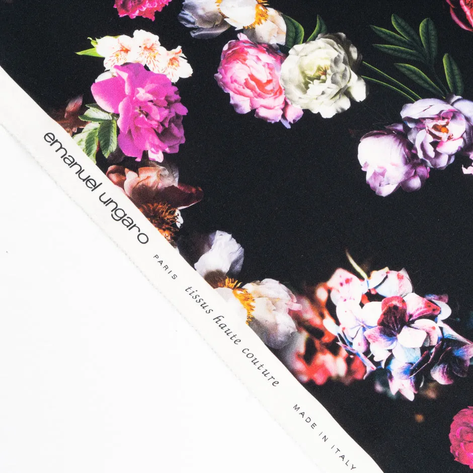 Pink & Ivory Floral Printed Black Pure Wool