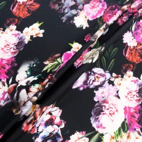 Pink & Ivory Floral Printed Black Pure Wool