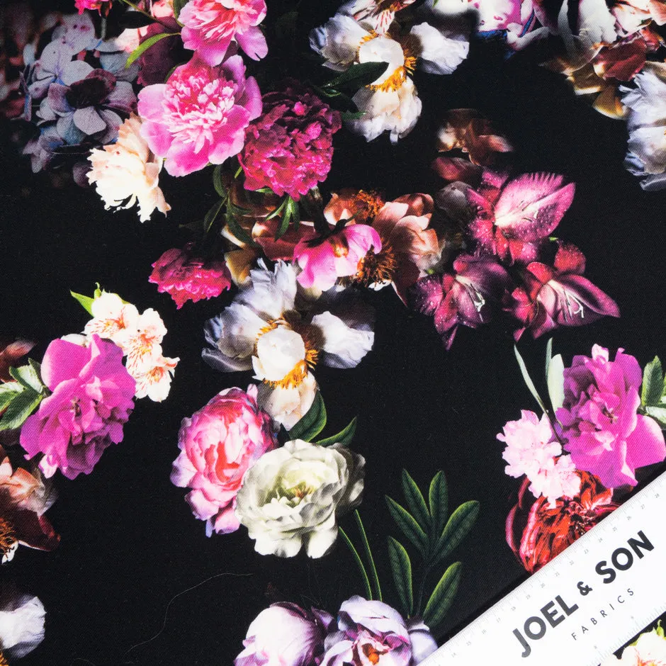 Pink & Ivory Floral Printed Black Pure Wool