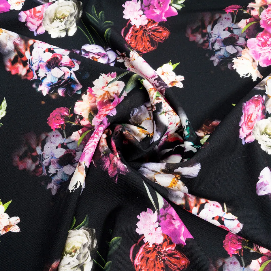 Pink & Ivory Floral Printed Black Pure Wool