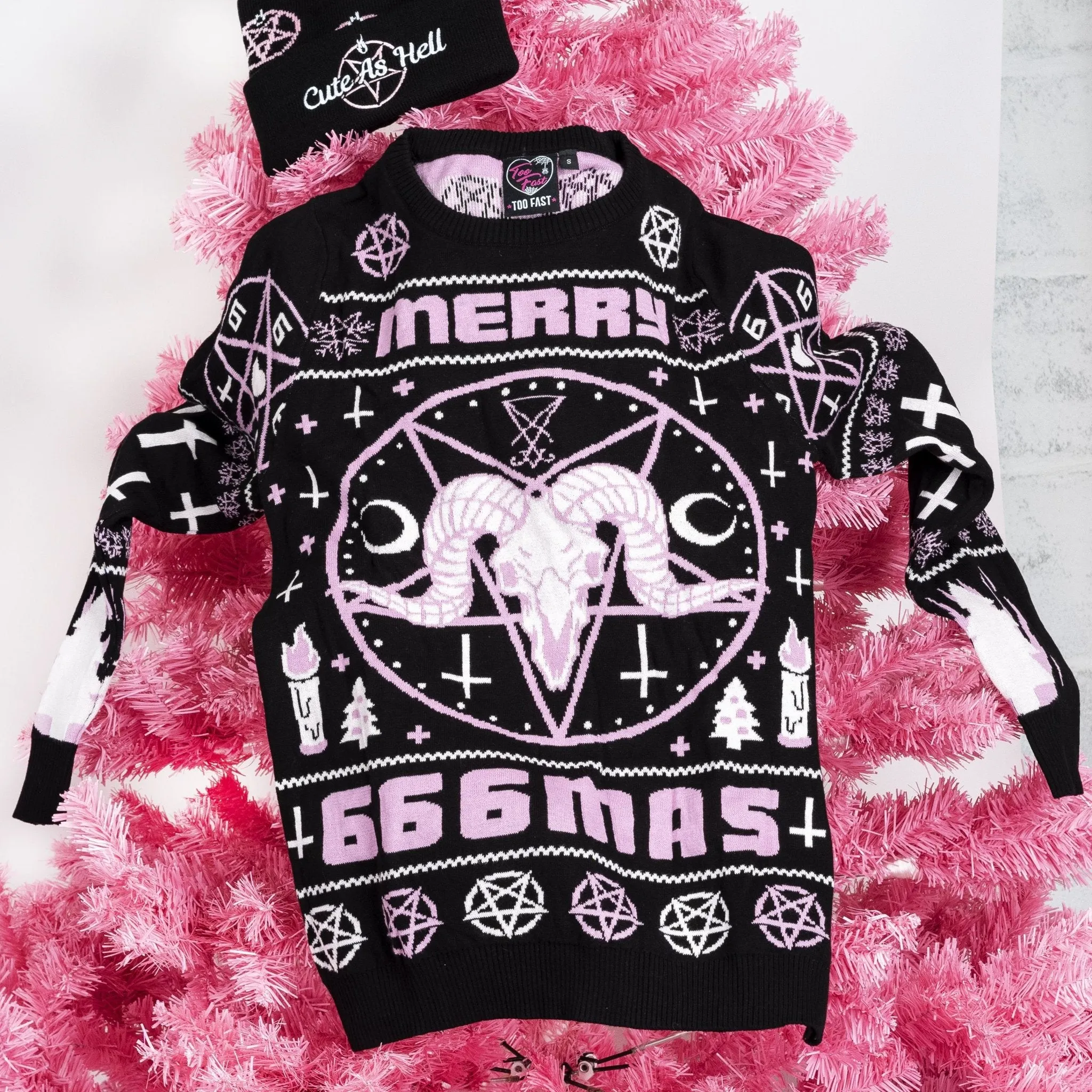 Pink Merry 666mas Knit Christmas Sweater