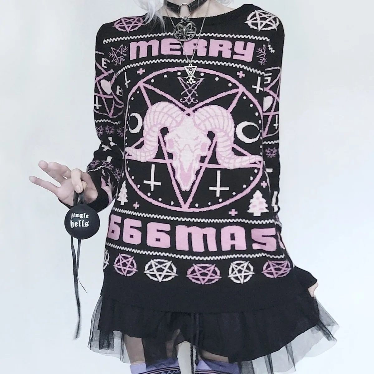 Pink Merry 666mas Knit Christmas Sweater