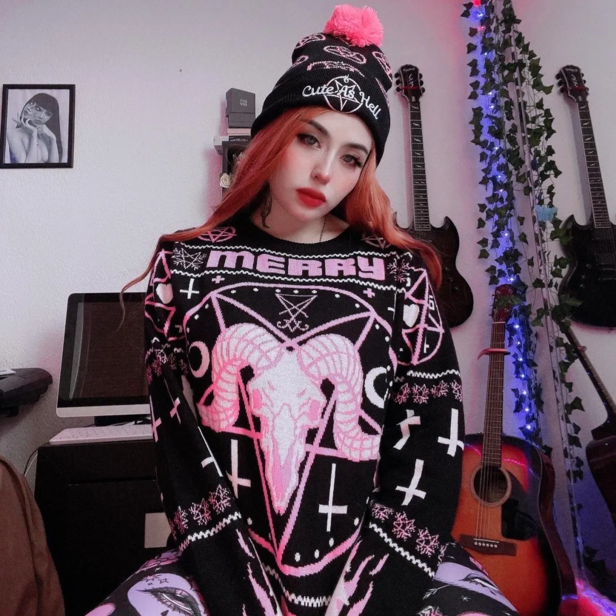 Pink Merry 666mas Knit Christmas Sweater