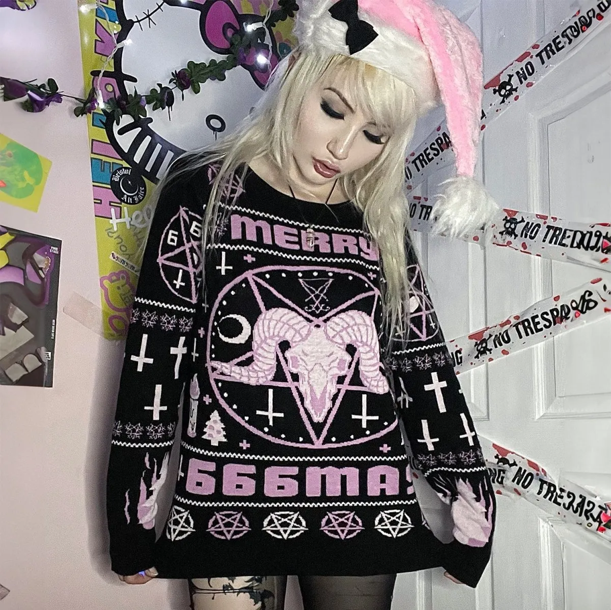 Pink Merry 666mas Knit Christmas Sweater