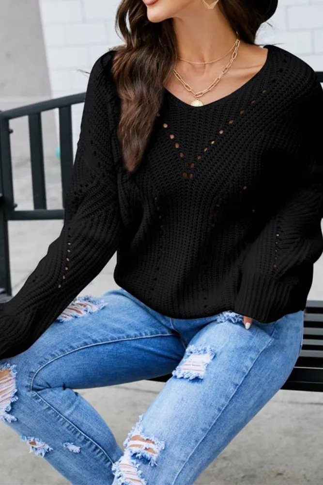 Plain Crochet Knit Pullover Knit Sweaters