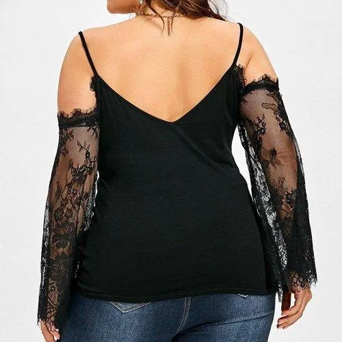 Plus Size Off Shoulder Lace Long Sleeve Top