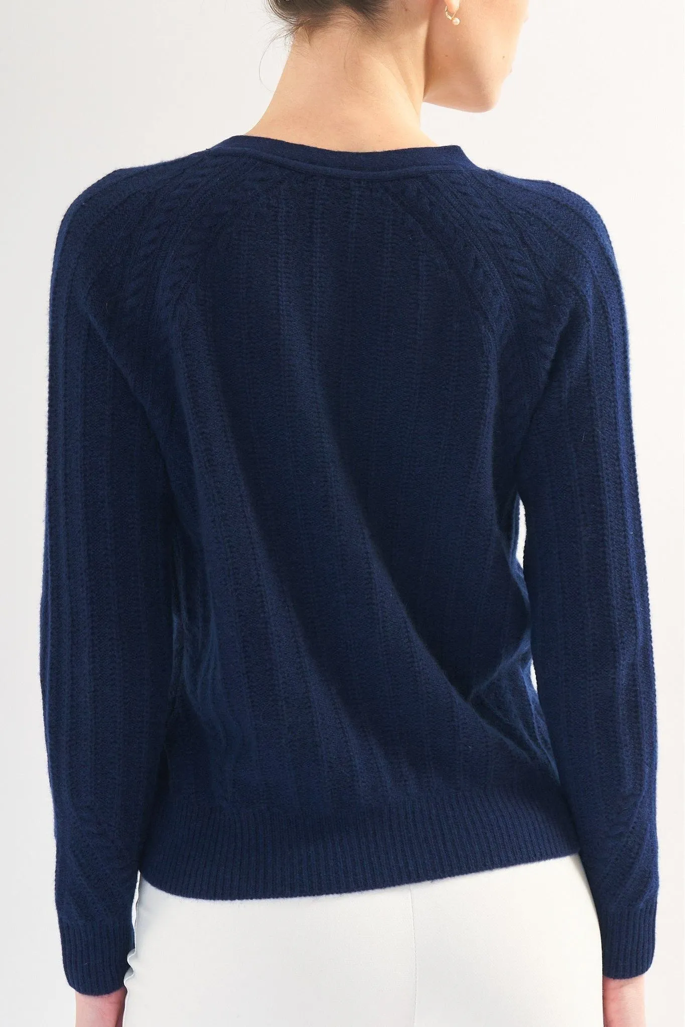 Robertson Madison 100% Cashmere Ribbed Cardigan CC-255 | Navy