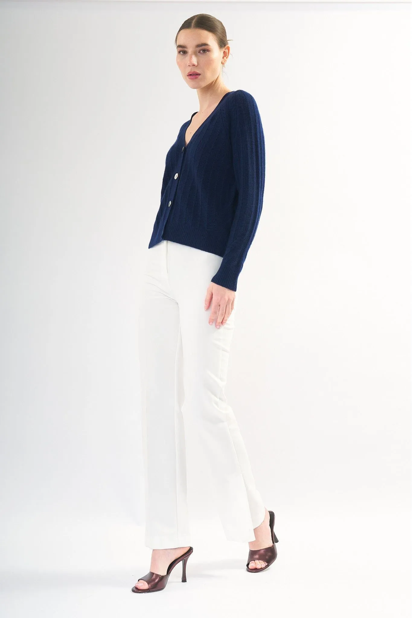 Robertson Madison 100% Cashmere Ribbed Cardigan CC-255 | Navy