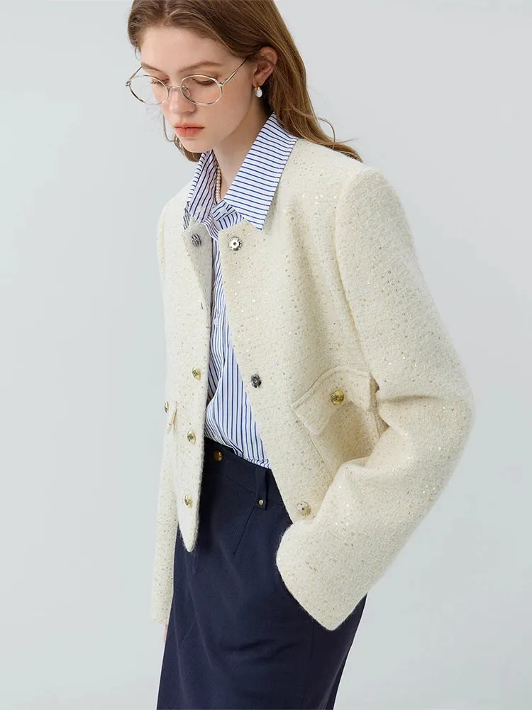 Short Small Wool Texture Spring Autumn Temperament Tweed Office Lady Coats