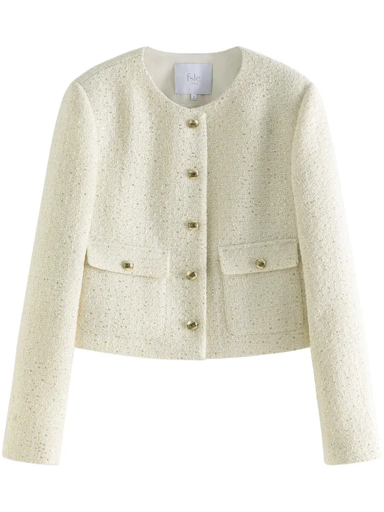 Short Small Wool Texture Spring Autumn Temperament Tweed Office Lady Coats