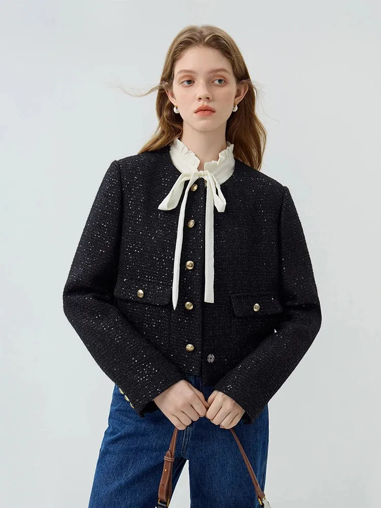 Short Small Wool Texture Spring Autumn Temperament Tweed Office Lady Coats