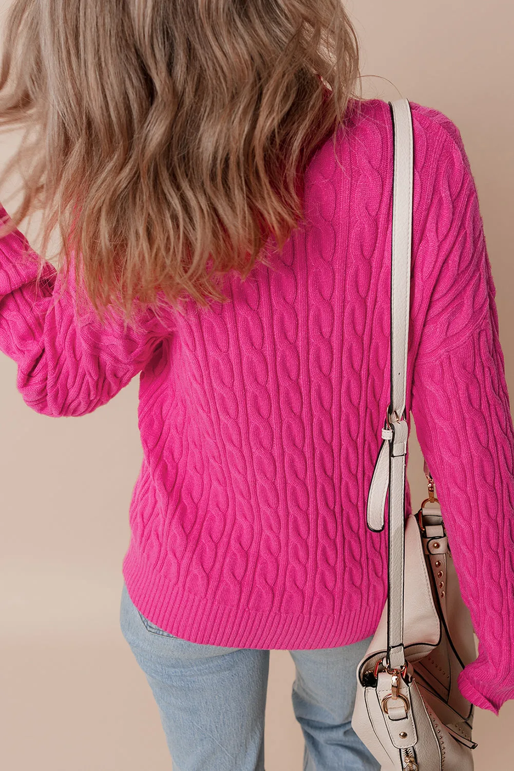 Solid Cable Knit High Neck Sweater