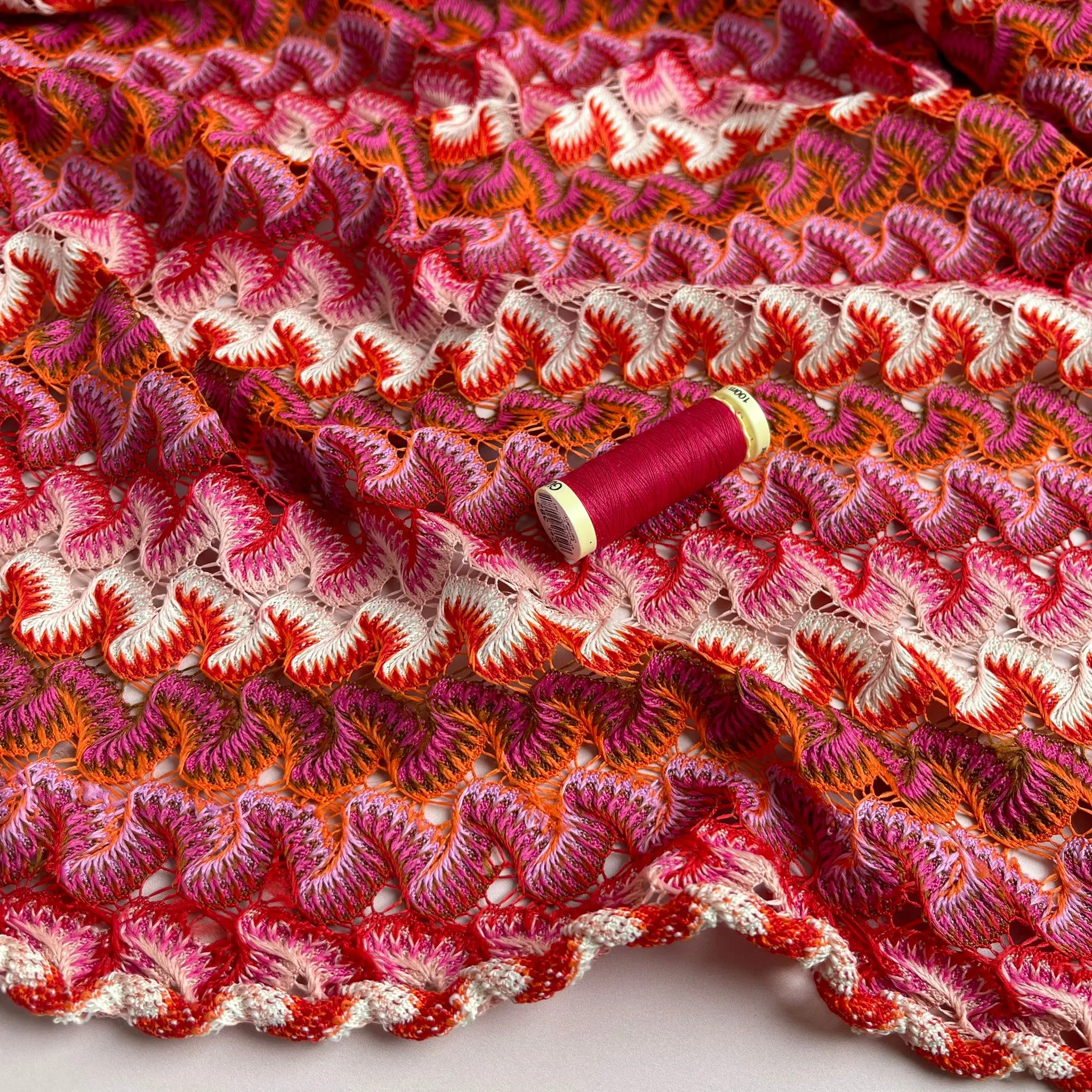 Sunset Gingko Waves Lace Knit Fabric