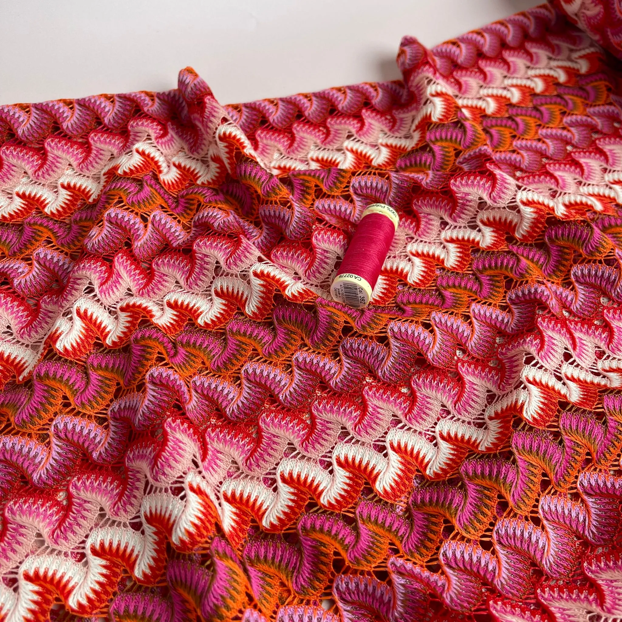 Sunset Gingko Waves Lace Knit Fabric