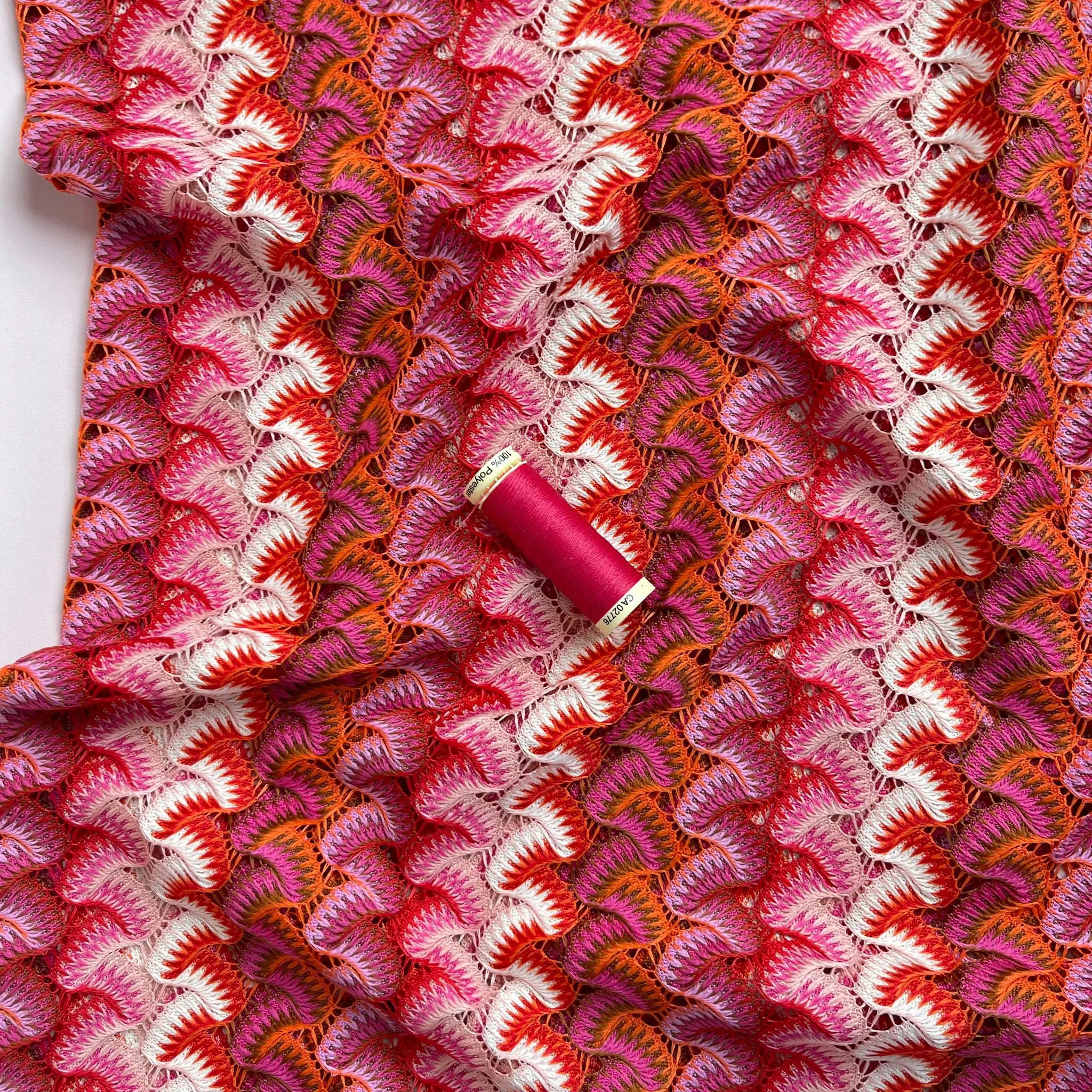 Sunset Gingko Waves Lace Knit Fabric