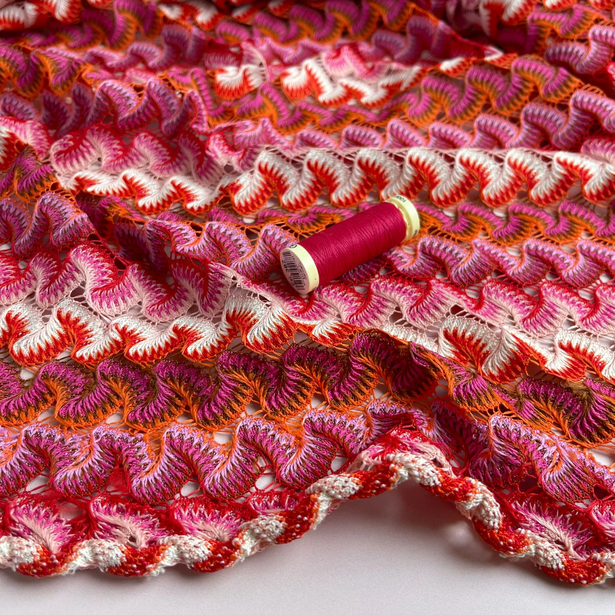 Sunset Gingko Waves Lace Knit Fabric