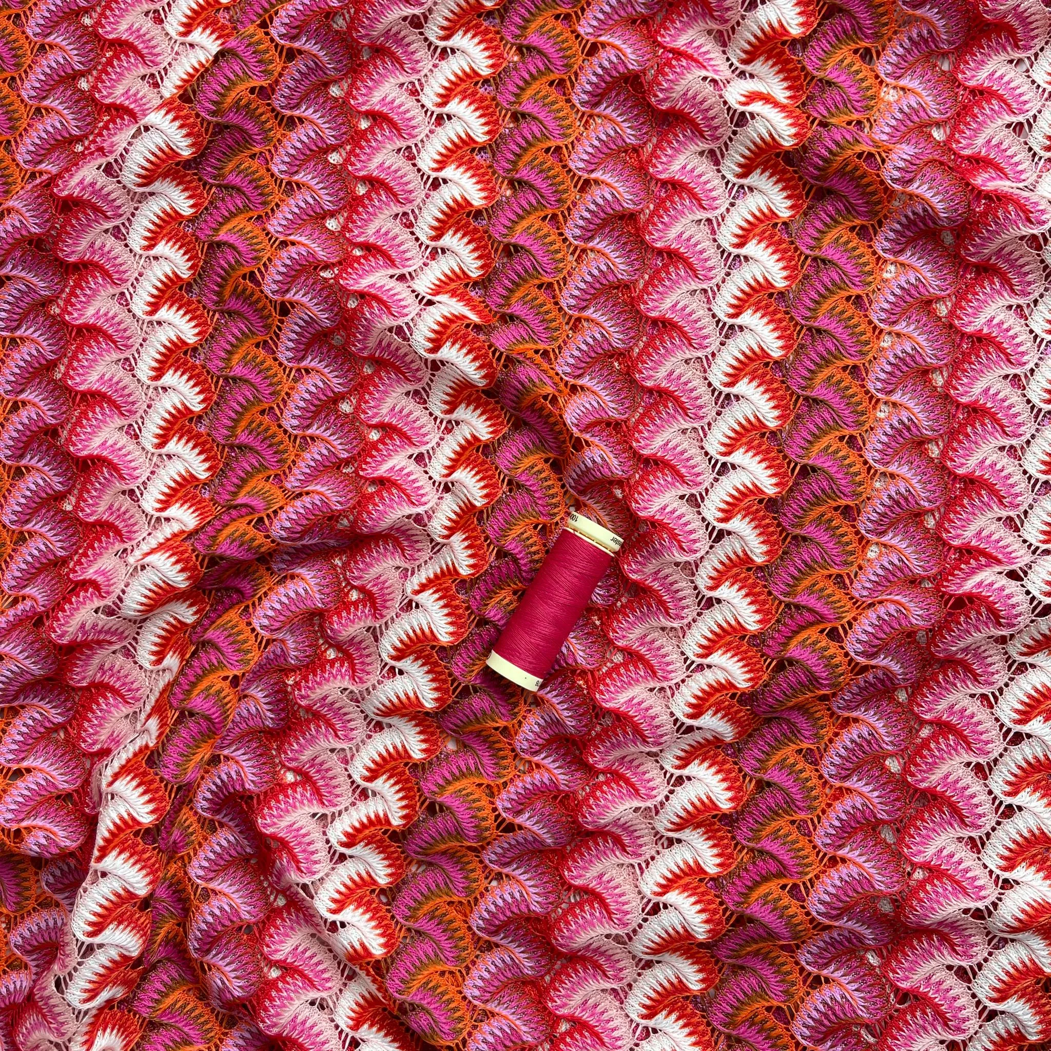 Sunset Gingko Waves Lace Knit Fabric