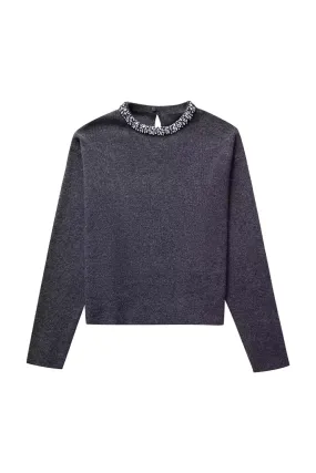 'Thea' Embellished Neckline Knit Sweater