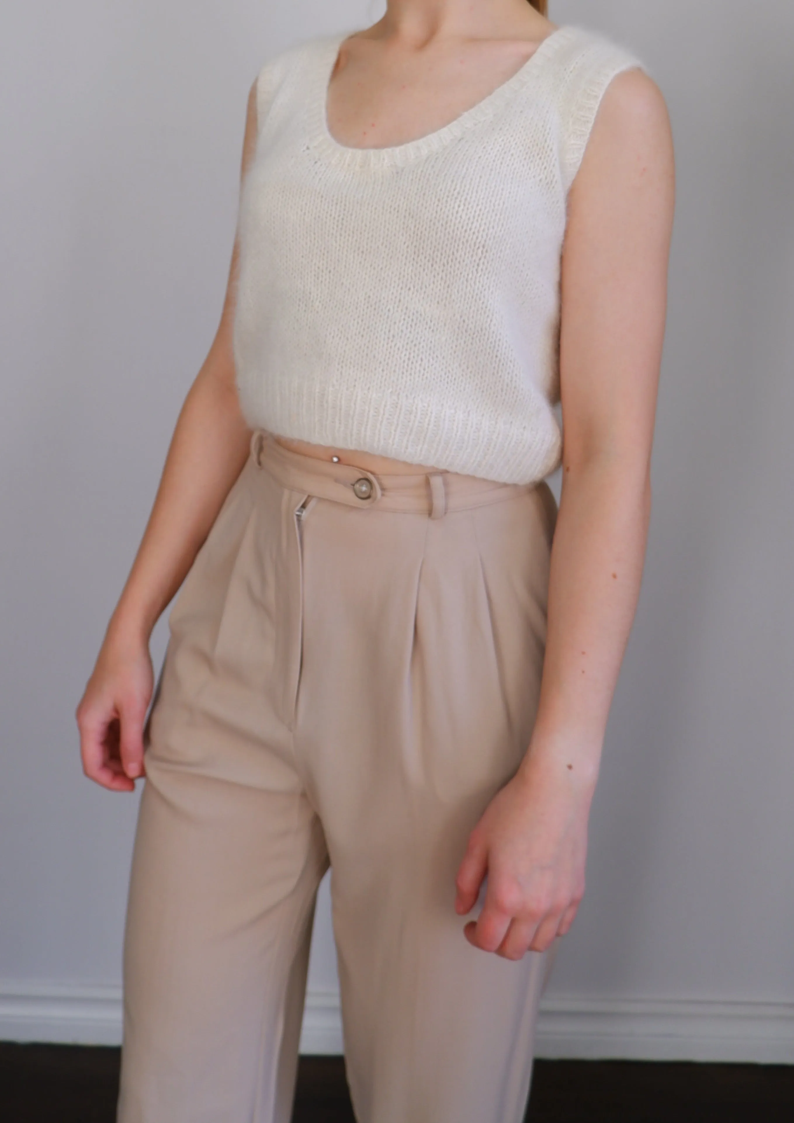 Vintage Courrèges Warm Beige Pleated Trousers - 4