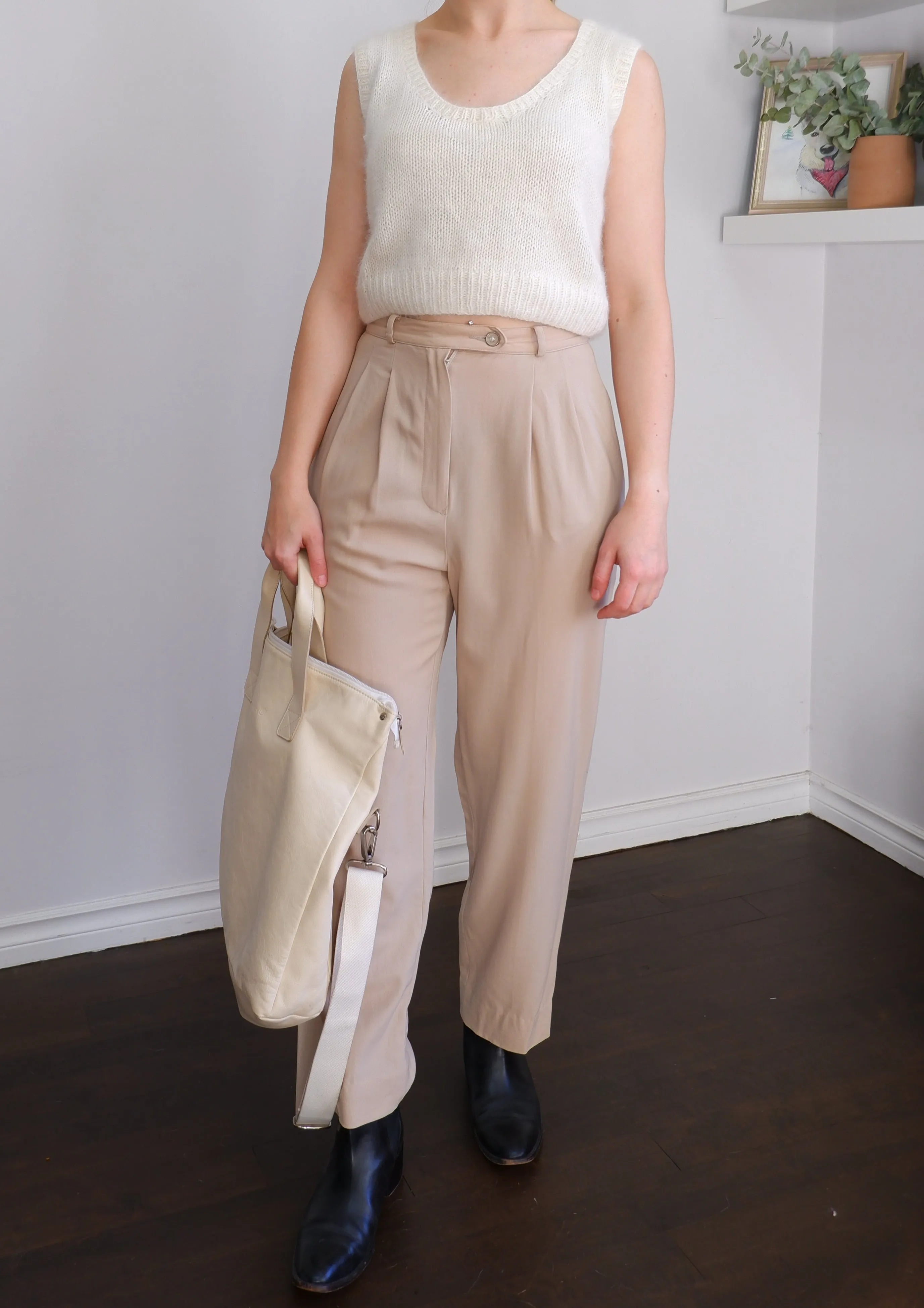 Vintage Courrèges Warm Beige Pleated Trousers - 4