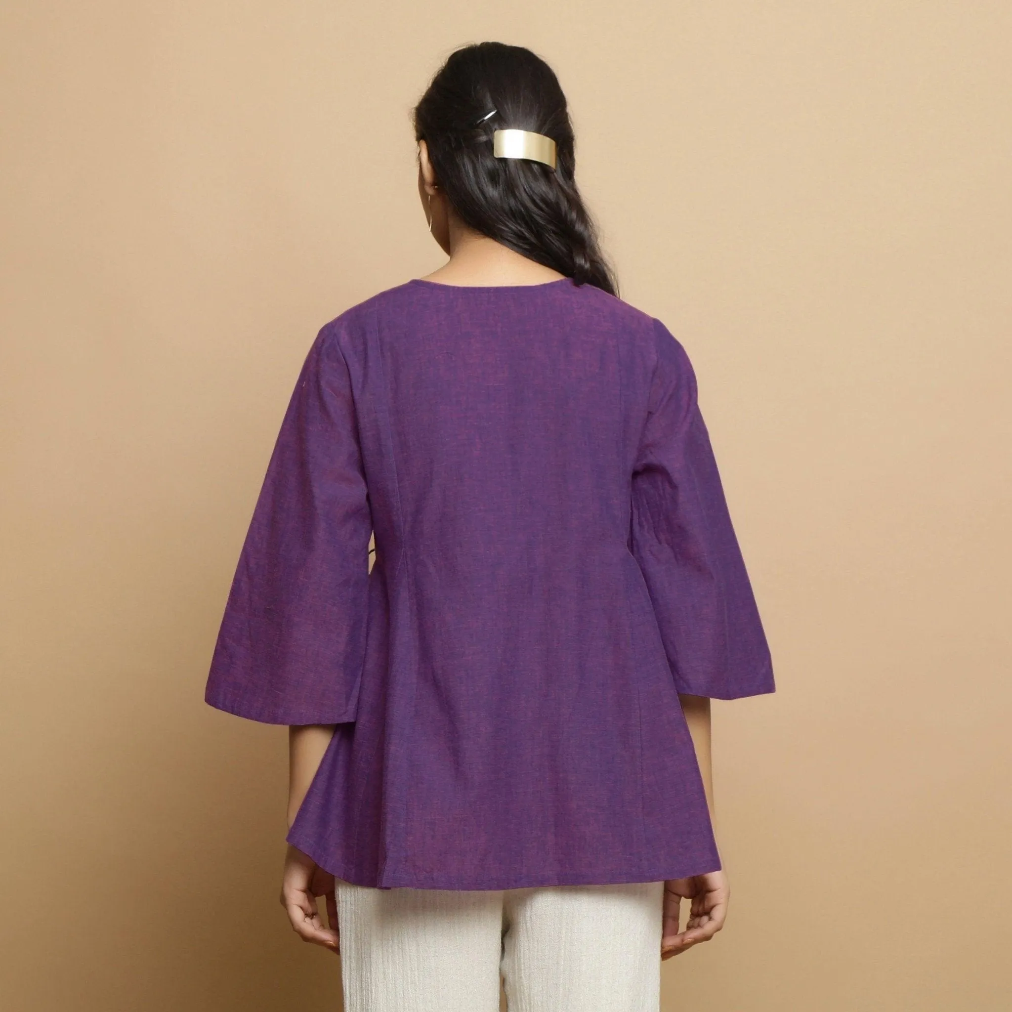 Violet Handspun Cotton V-Neck Wrap Godet Top